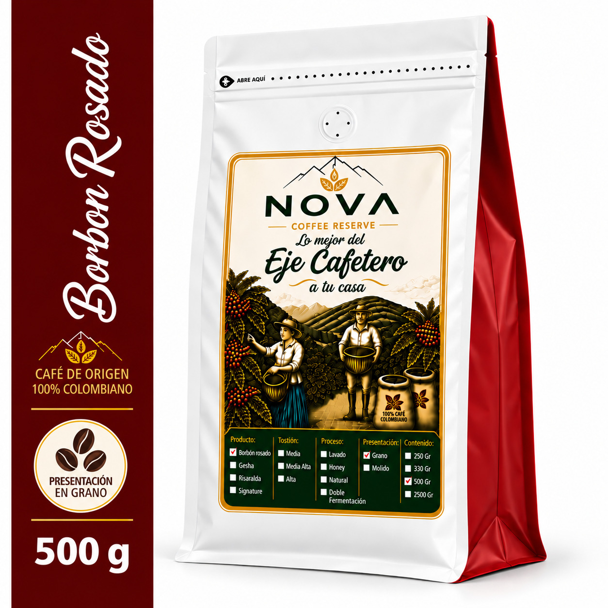 Café Bourbon Rosado en grano 500g Nova
